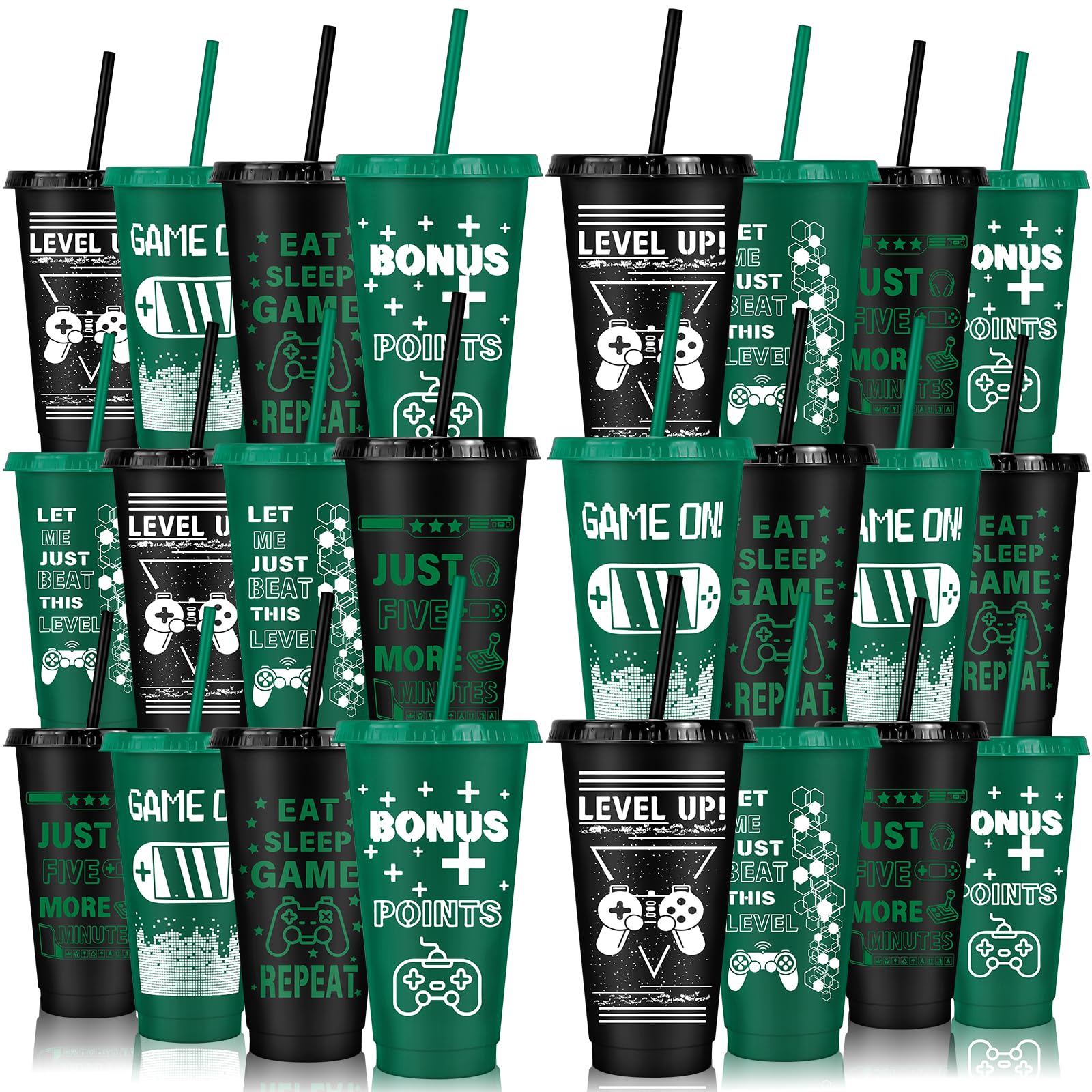 Gobelets en plastique réutilisables 710 ml étanches avec paille pour anniversaire et fêtes