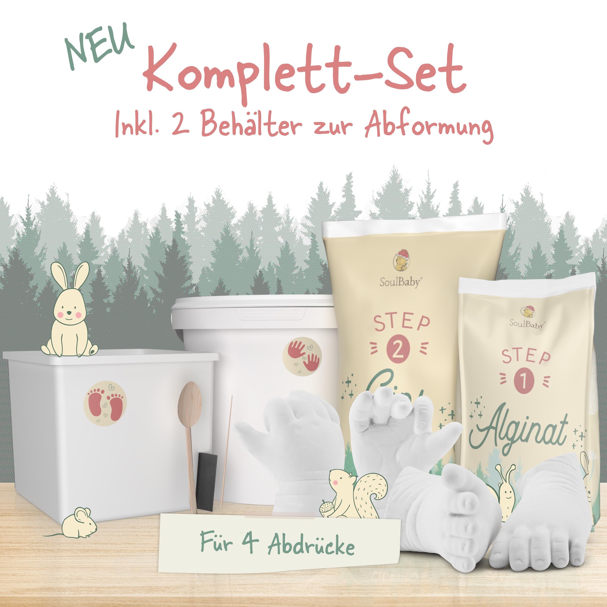 SOULBABY® Gipsabdruck Hand und Fuß [4 Abdrücke] I 100% Made in Germany I Geschenk Geburt Junge & Mädchen | Fußabdruck & Handabdruck (Gipsabdruckset Hand und Fuß)