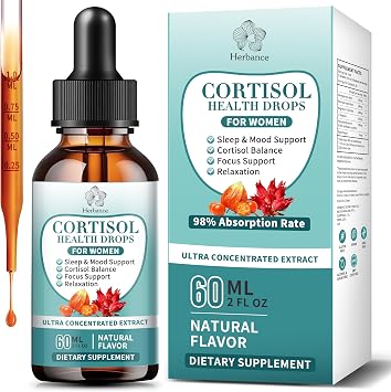 Cortisol Supplements for Women, Cortisol Liquid Drops w.Ashwagandha Rhodiola Rosea Magnesium L-Theanine Phosphatidylserine Black Peper, Hormone Balanced & Lower Cortisol - 30 Day Vegan Supply