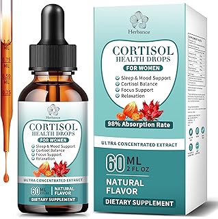 Cortisol Supplements for Women, Cortisol Liquid Drops w.Ashwagandha Rhodiola Rosea Magnesium L-Theanine Phosphatidylserine Black Peper, Hormone Balanced & Lower Cortisol - 30 Day Vegan Supply