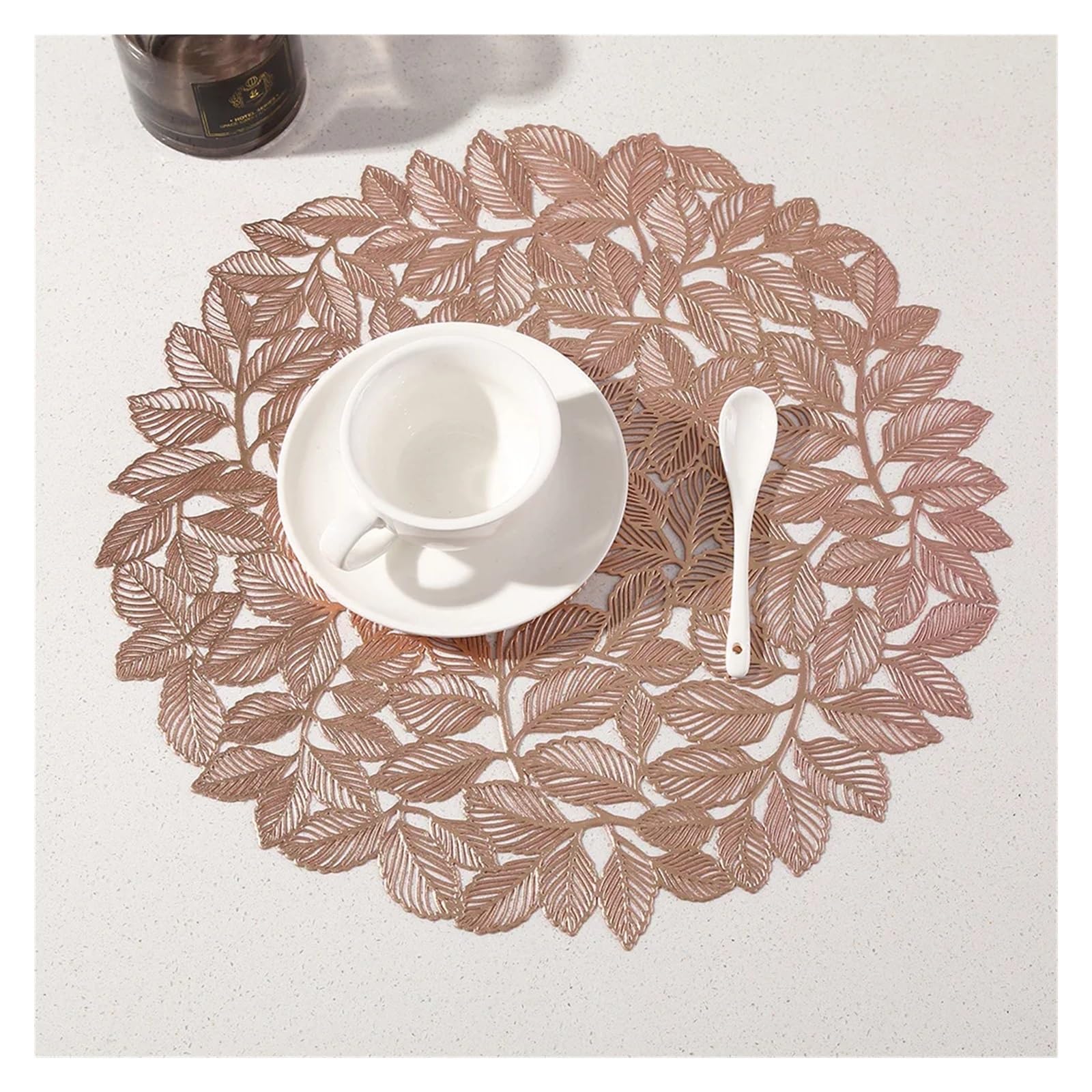 placemats 15inch Placemats Set Of 6 Gold Leaf Round Non-Slip Wipeable Table Mats For Dinner,Party,Wedding Accent Centerpiece for home(Rose Gold)