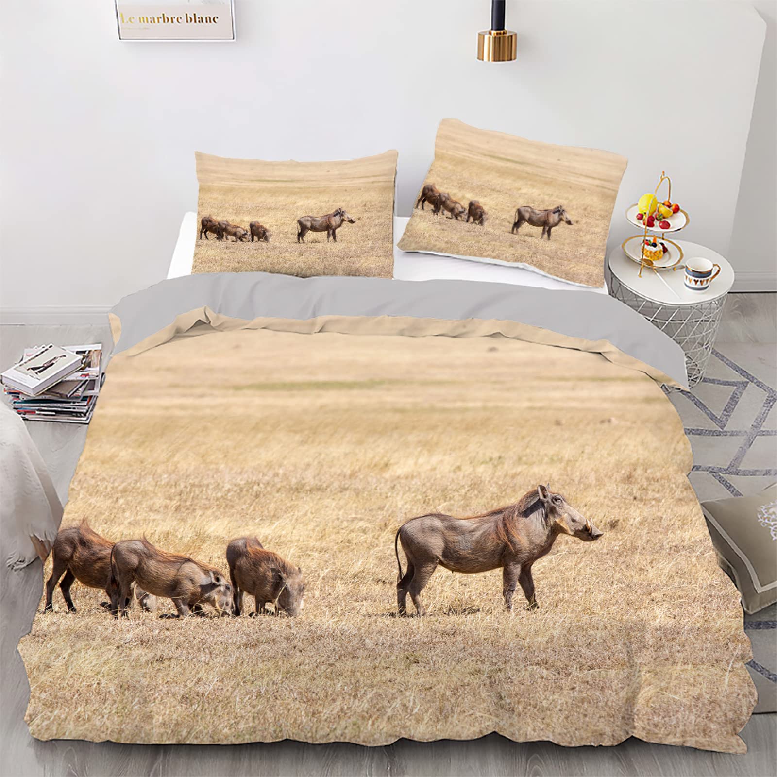 Housse de couette 160x200 cheval jaune en microfbre avec 2 taies d'oreiller