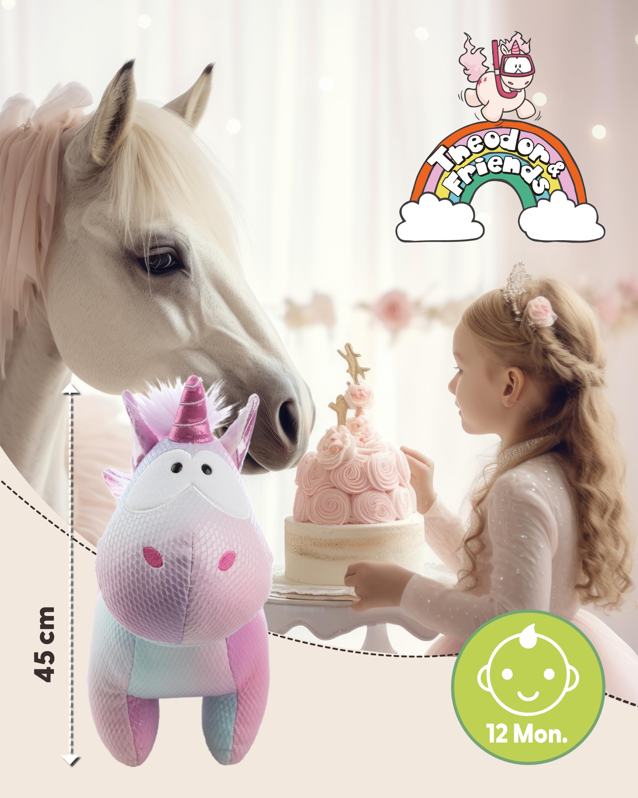 NICI Kuscheltier Einhorn Nerina 45cm - 63100 | Stofftier aus weichem Plüsch zum Liebhaben, Knuddeln und Spielen, bezaubernde Geschenkidee für Kinder und Erwachsene