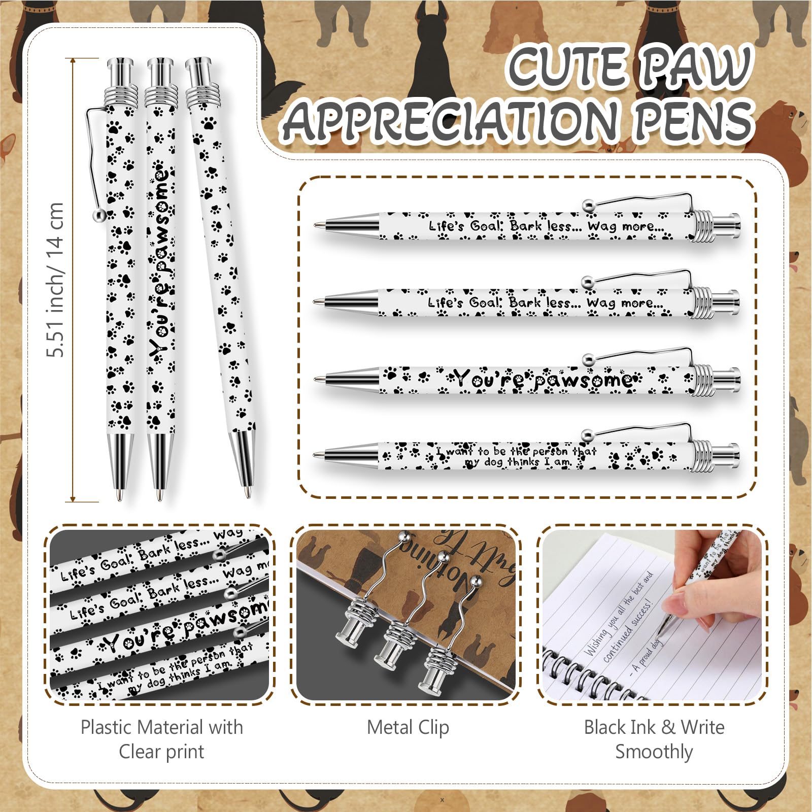 Eaasty Lot de 30 carnets de notes en forme de patte de chien - Journal à spirale avec stylo à bille en forme de patte - Cadeau pour femme et homme - Infirmière - Amoureux des animaux de compagnie