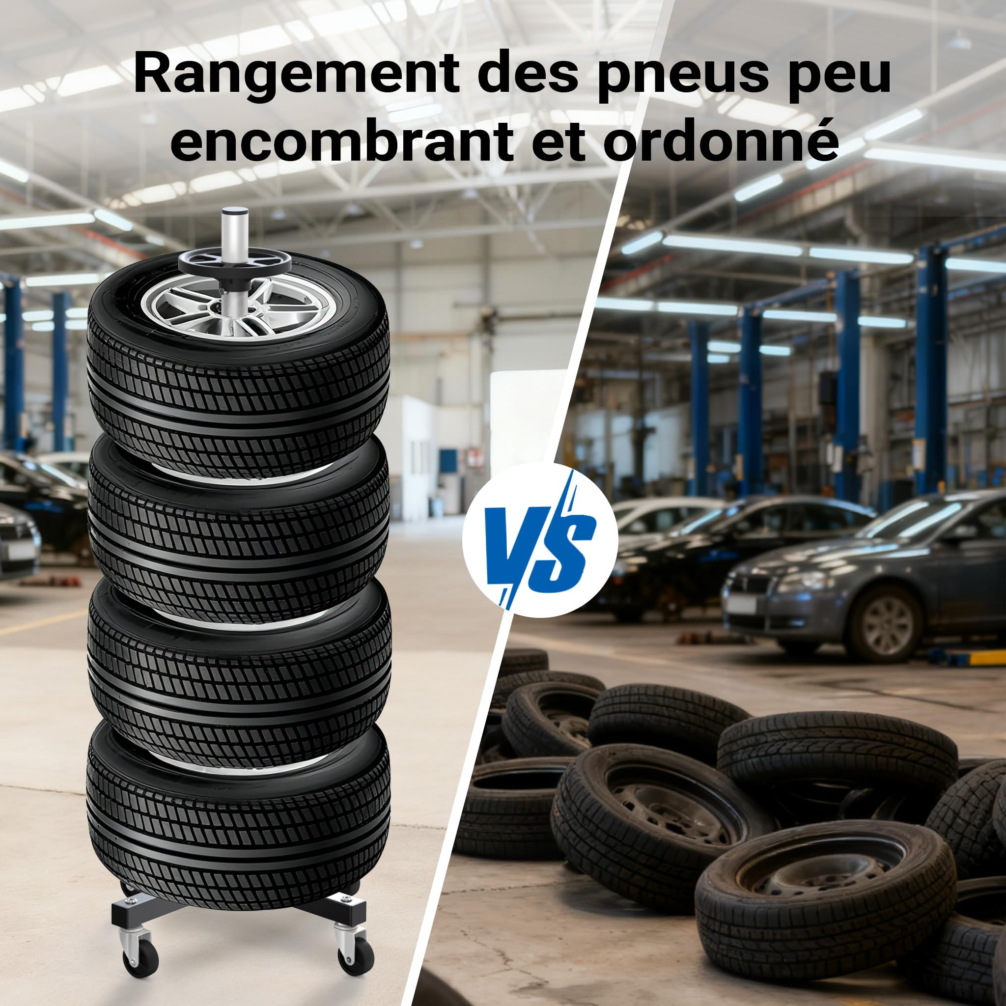 WilTec Support de Rangement Mobile pour pneus Range - Jantes Jusqu’à 225 mm Arbre à pneus Garage Cave