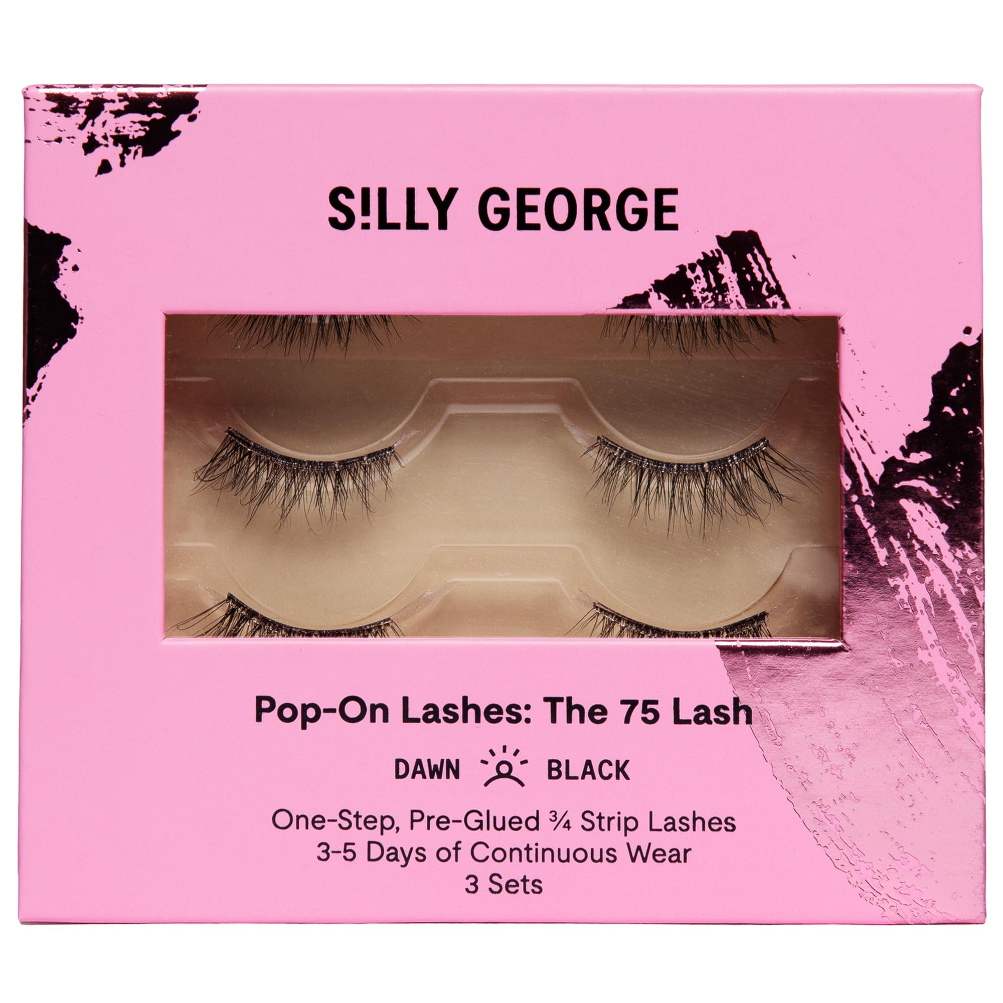 Silly George Pop-On 75 Strip Lash – The Most Natural 3/4 Press-On Underlash Strips (3 Pair Set), Bionic Silk Pre-Glued Faux Lashes with Clear Band,