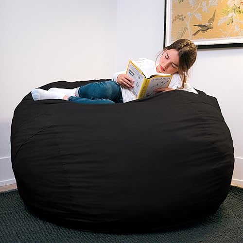 Miniatura 150 de Big Joe Fuf - Puf extragrande (XXL) relleno de espuma con funda extraíble, color niebla Lenox, poliéster tejido duradero, 6 pies, gigante Negro