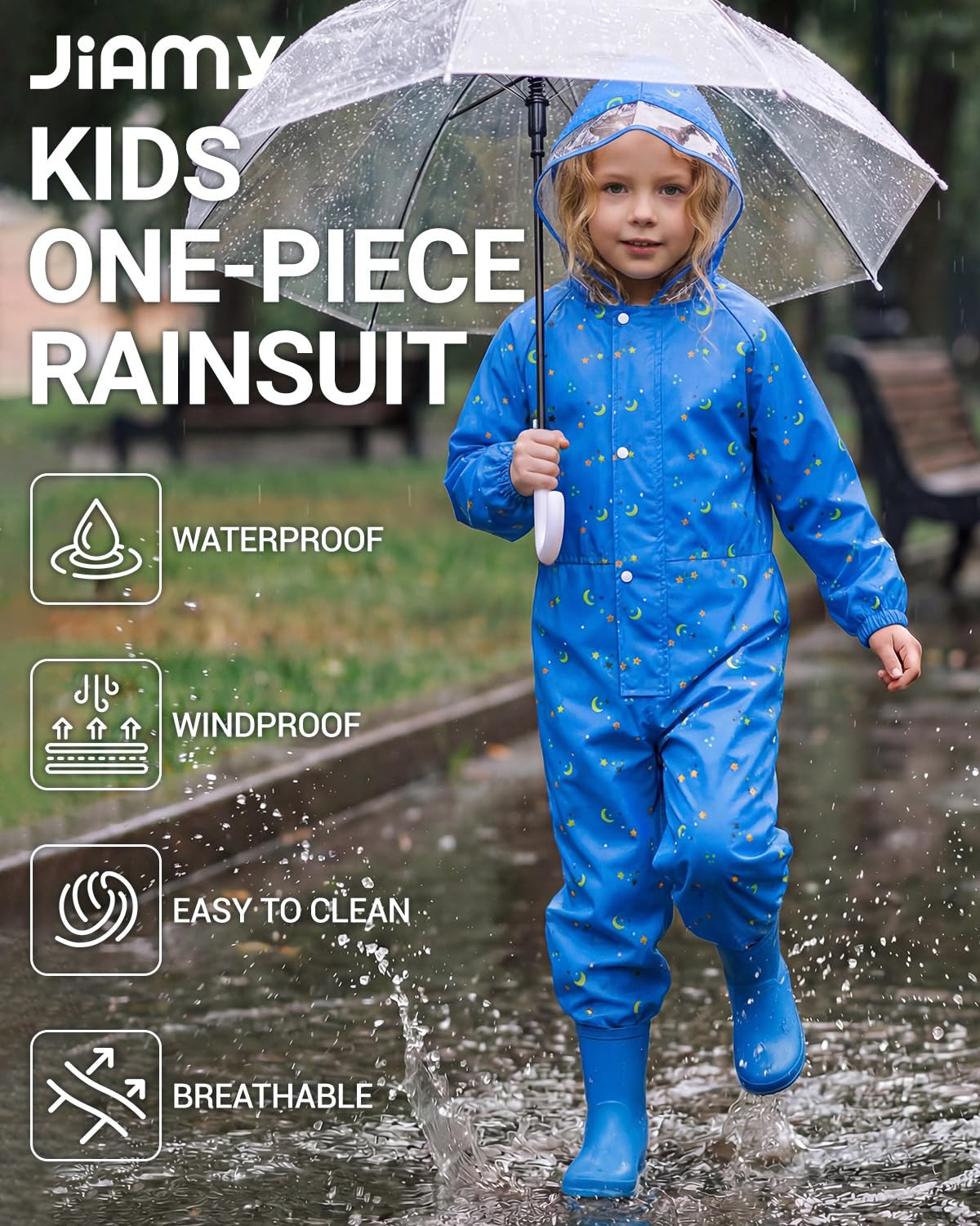 JiAmy Combinaison Pluie Enfant Imperméable, Combinaison Intégrale avec Fermeture Zippée + Boutons, Vêtement Pluie Enfant Garçon Fille 1 à 3 Ans