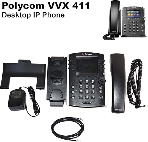 Polycom VVX 411 - Sistema de teléfono para medios empresariales con cable, PoE de 12 líneas, 2200-48450-001, adaptador de CA (incluido), sustituye a