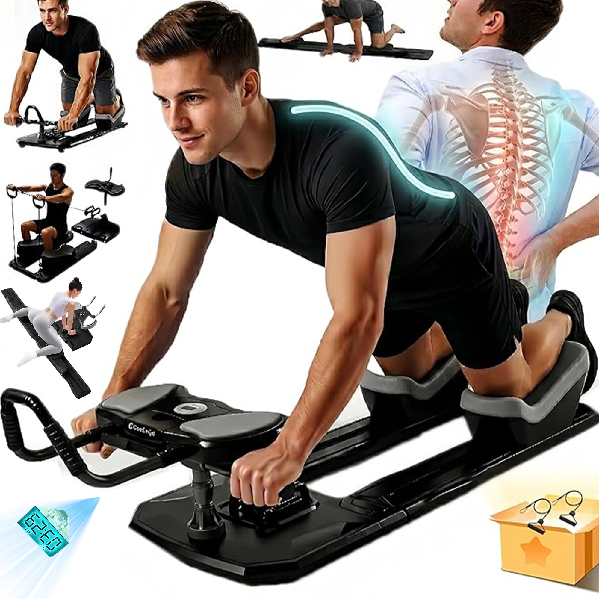 6 in 1 Wirbelsäulentrainer Spine Twist and Stretch Trainer 3-Fach Höhenverstellbar LED-Zähler, Pilates Reformer Für Zuhause 230 Kg Belastbarkeit Abnehmbar Ganzkörpertraining