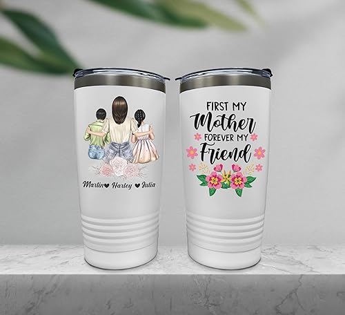 Vista 20 de Vaso de acero inoxidable personalizado con tapa (20 onzas) Best Friend,Mamá y 2 hijas,Mamá y 2 hijos,Mamá e hija,Mamá, hija e hijo,mamá e hijo