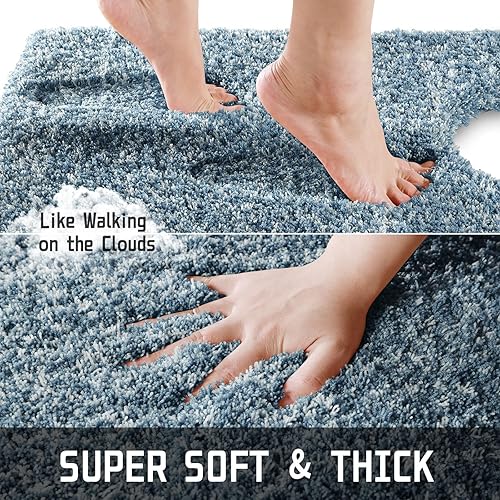 Miniatura 3 de Yimobra Juego de 2 alfombras de baño esponjosas con forma de U, alfombra de baño suave y cómoda antideslizante, alfombra de ducha de felpa gruesa,