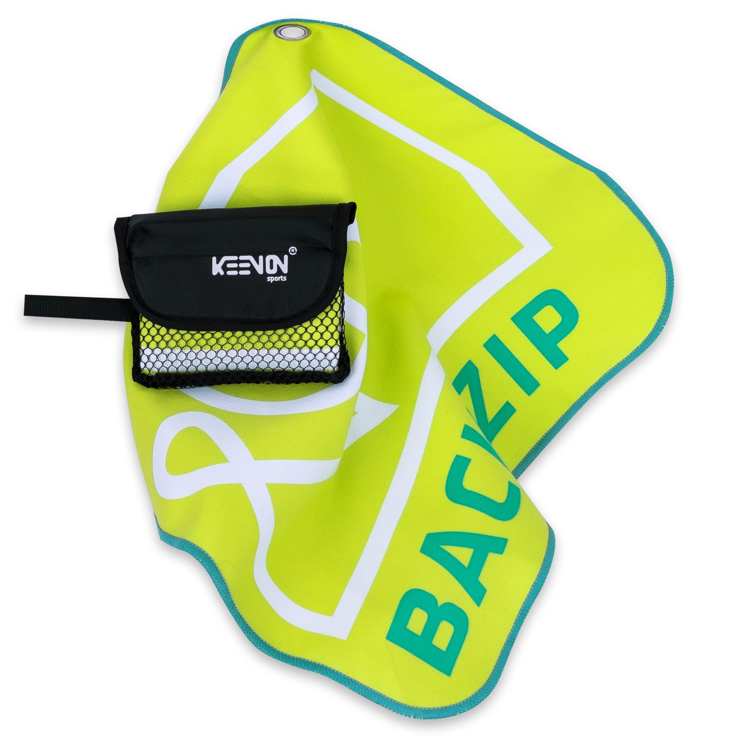 Keenon Sports, asciugamano in microfibra con tasca a rete, compatibile con moschettoni, escursionismo, mountain bike, corsa, viaggi, asciugatura rapida, assorbente, salvaspazio