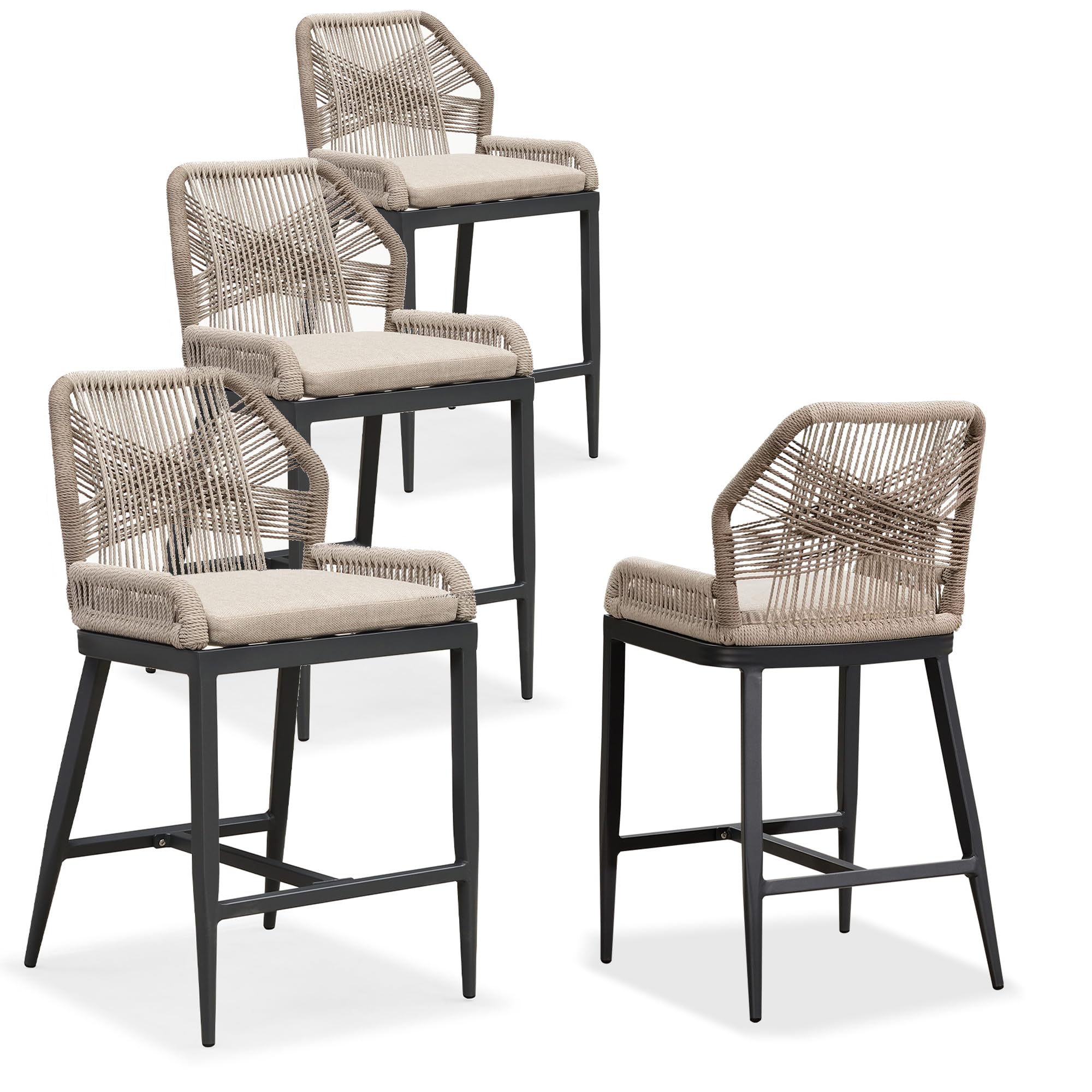 Amazon.com: PURPLE LEAF Counter Height Bar Stools Set of 4 Rattan ...