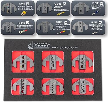 Crimping Tool Die Set - A, B, C, D, F, H Dies for Insulated, Non Insulated, Open Barrel & Cord End Terminals