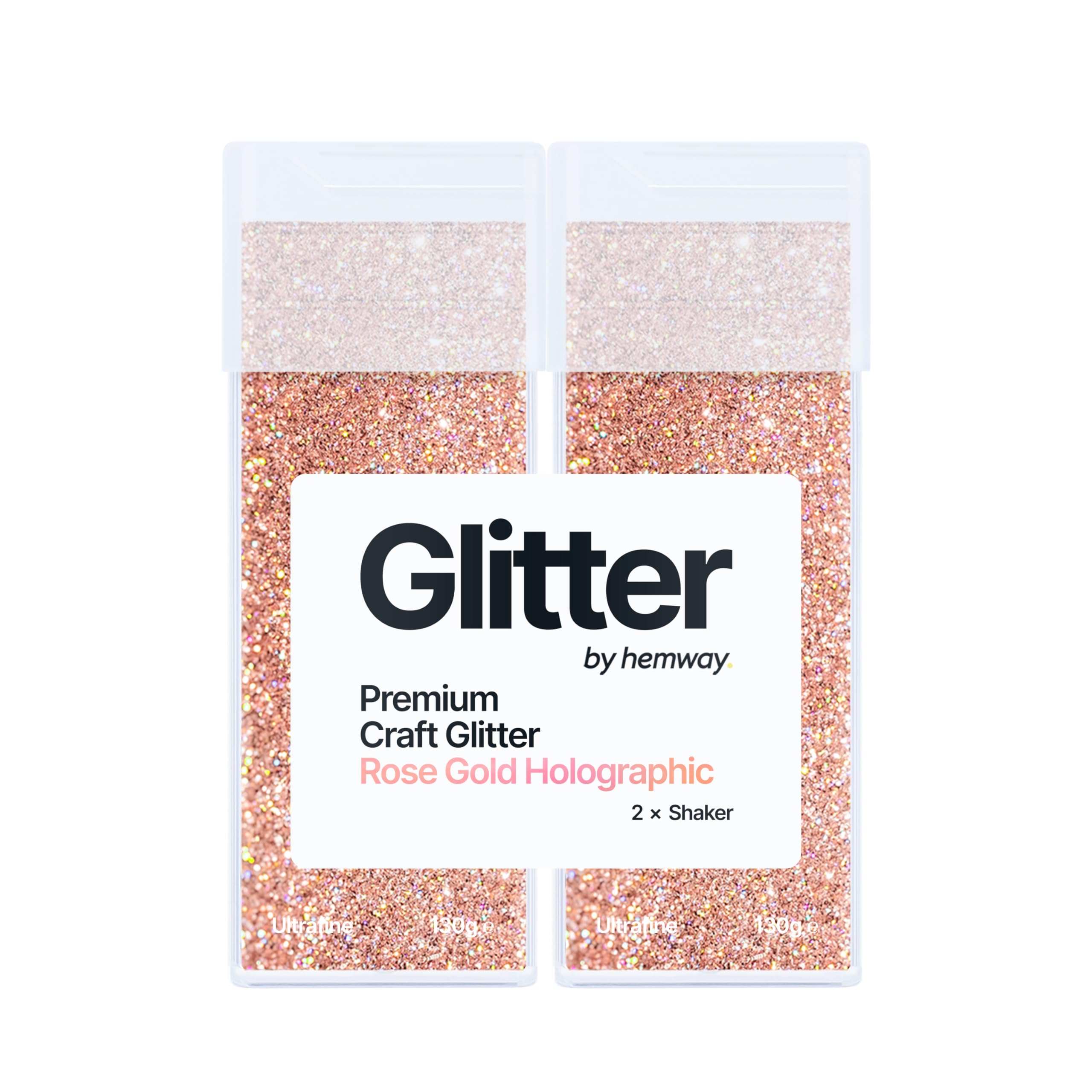 Hemway Glitter Shaker Rose Gold Holographic 130g x2 Pack Ultrafine, Craft Glitter Shakers for Resin & Epoxy Crafts