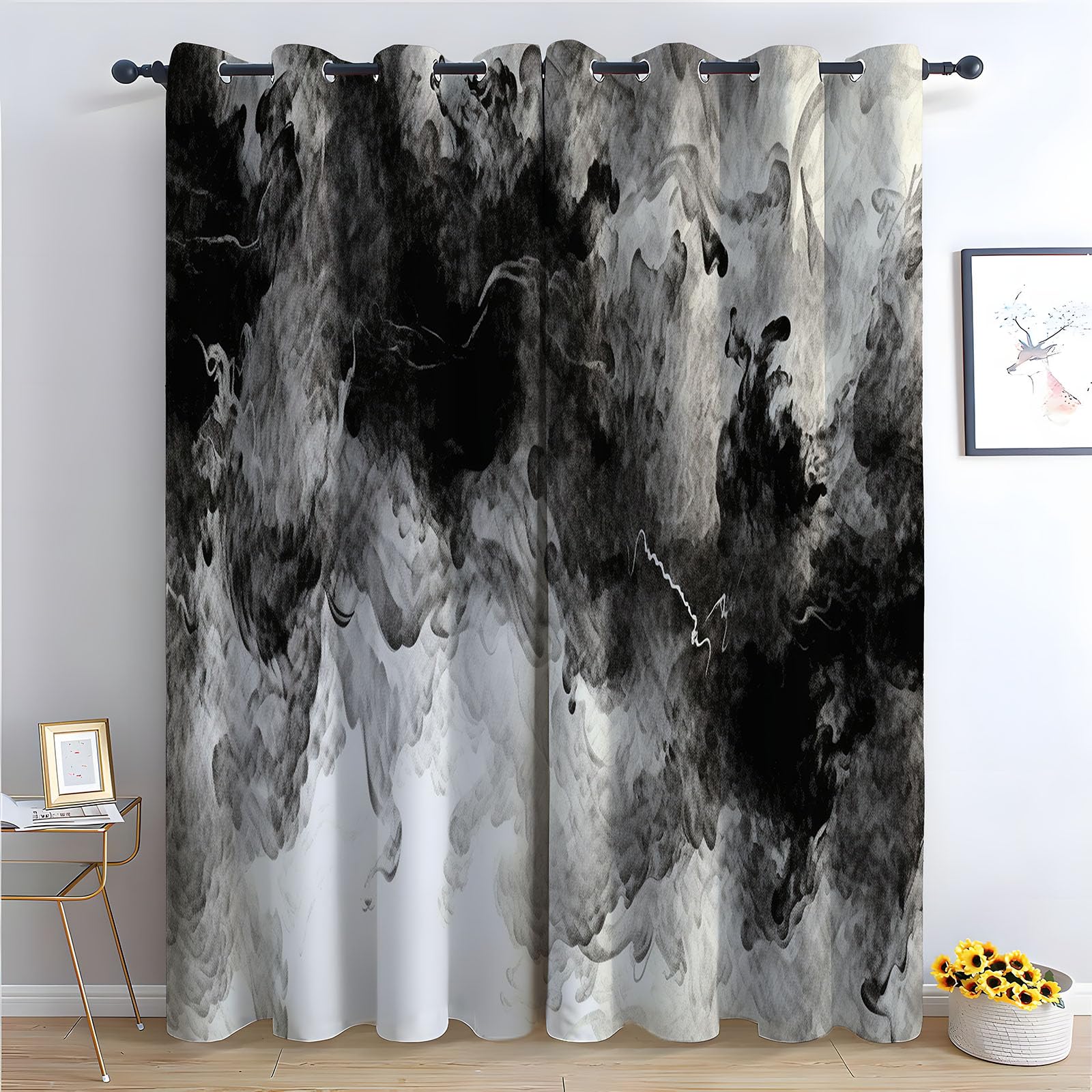 WQBQKKX Botanical Abstract Line Garden Curtains for Bedroom Colorful Black out Curtains Watercolor Botanical Flower Print Pattern Window Drapes for Bedroom-52 W x 84" L (Pack of 2)