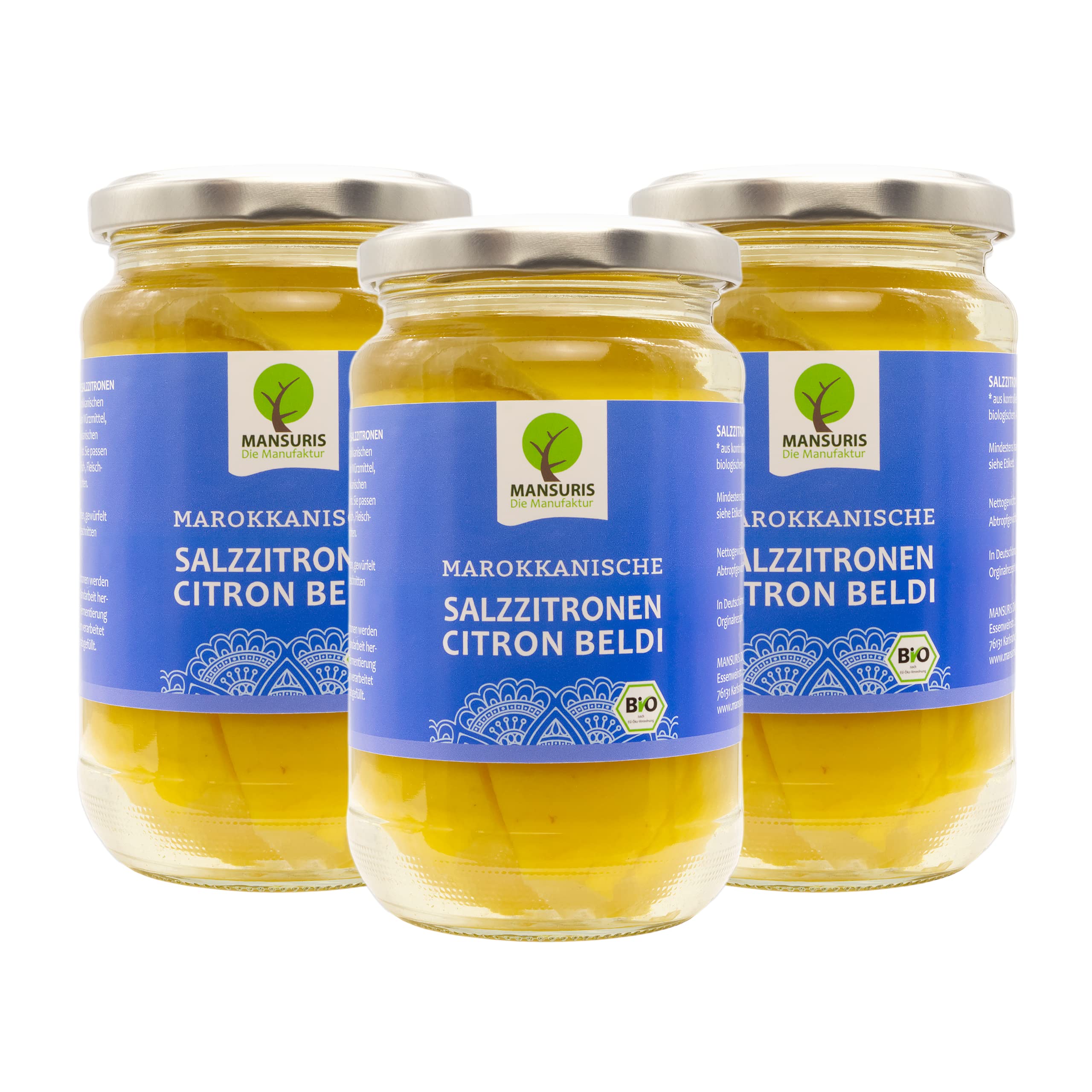 Bio Salzzitronen eingelegte marokkanische Zitronen 3 x 350 g Glas vegan glutenfrei