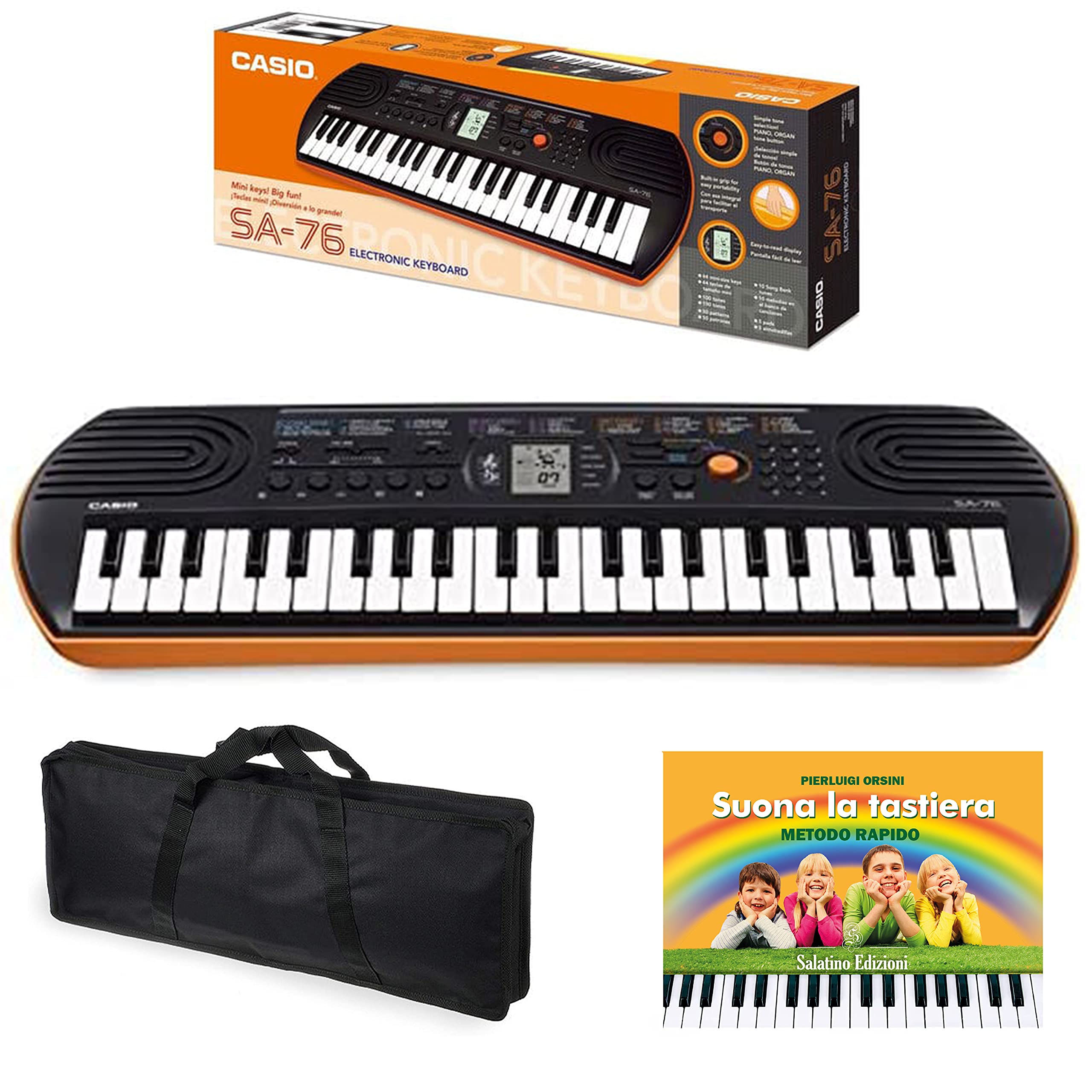 Kit Pianola Tastiera Casio SA76 (Fondo Arancione) con Borsa con 2 maniglie e E-book "Suona la Tastiera"