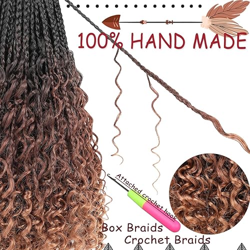 Miniatura 4 de Beverlee Trenzas bohemias de 14 pulgadas, 8 paquetes de trenzas de caja Goddess de pelo bohemio hippie, trenzas trenzadas con extremos rizados, pelo