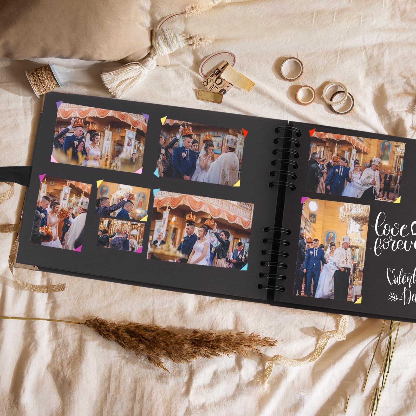 Álbum de Fotos Scrapbook 80 Páginas 29x21.5cm con Bolígrafos Metálicos y Pegatinas