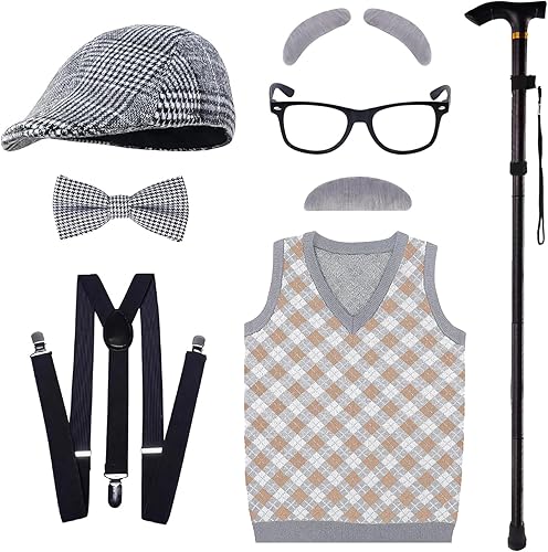 KEALIANA Disfraz de anciano de 100 días de escuela para niños, disfraz de anciano de Halloween, conjunto de chaleco para abuelo