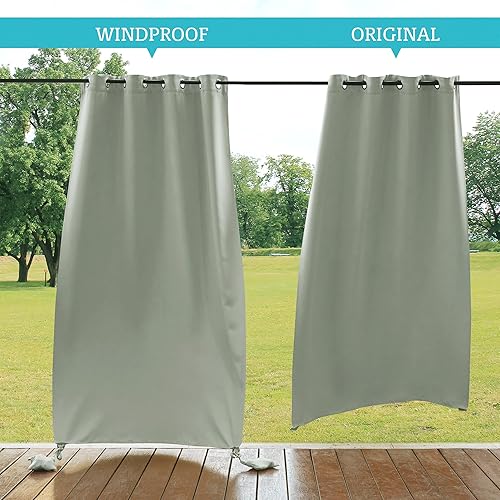 Vista 60 de RYB HOME Cortinas para exteriores resistentes al viento, bolsas con peso adjuntas, cortinas opacas de 84 pulgadas de largo, cortinas térmicas Beige