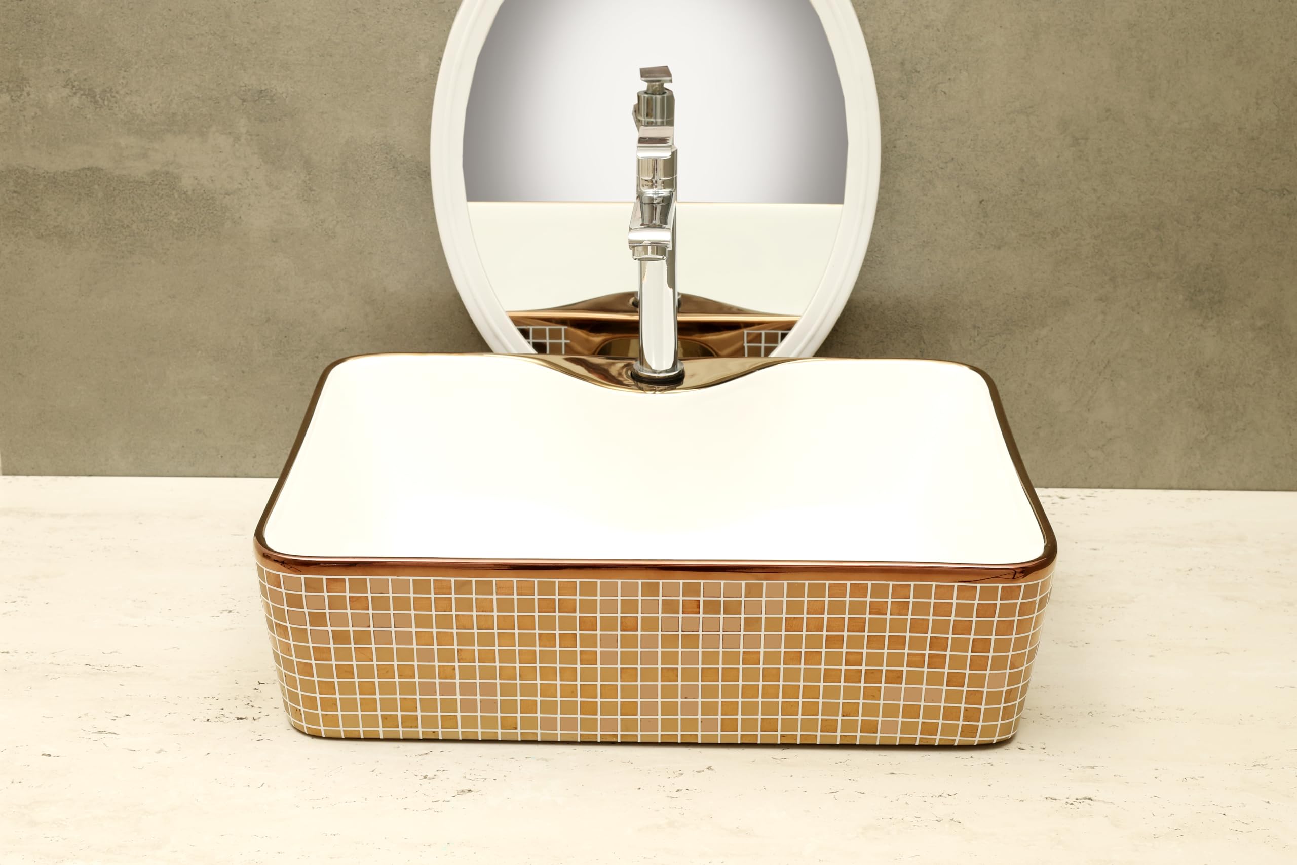 HISRE Ceramic Table Top Vessel Sink Wash Basin Oval Shape Over Counter Wash Basin For Bathrooms & Living Room 19 X 14 X 5 Inch (Style - 4) G1104, photo 1 of 4