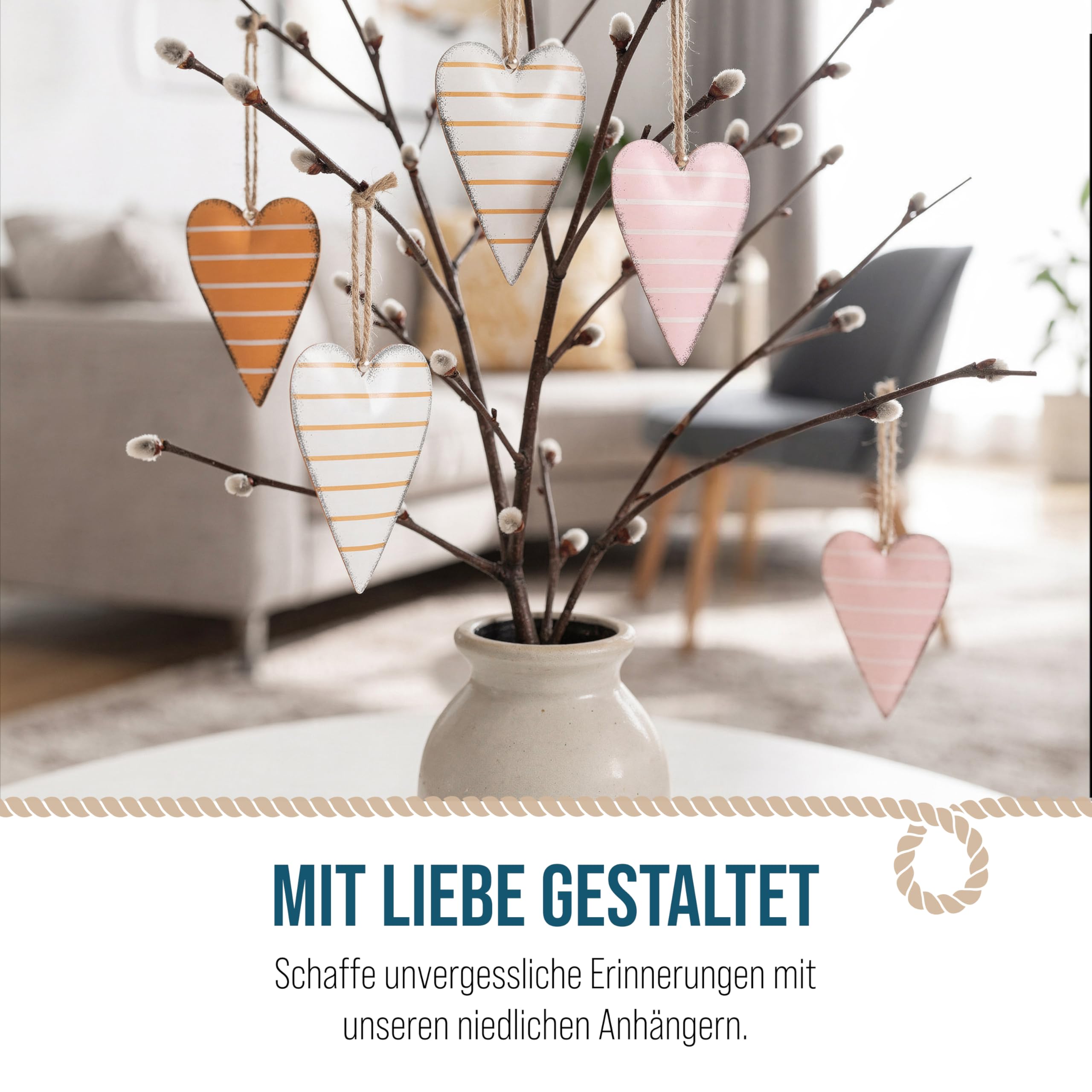 Herzanhänger Metall, 6 Stück: Metallanhänger Herzen, Anhänger Frühling, Ostern, Sommer & Hochzeit, Frühlingsanhänger Deko Herz, Frühlingsdeko zum Aufhängen, Osteranhänger Bunt, Dekoherzen, 11 x 6,5 cm