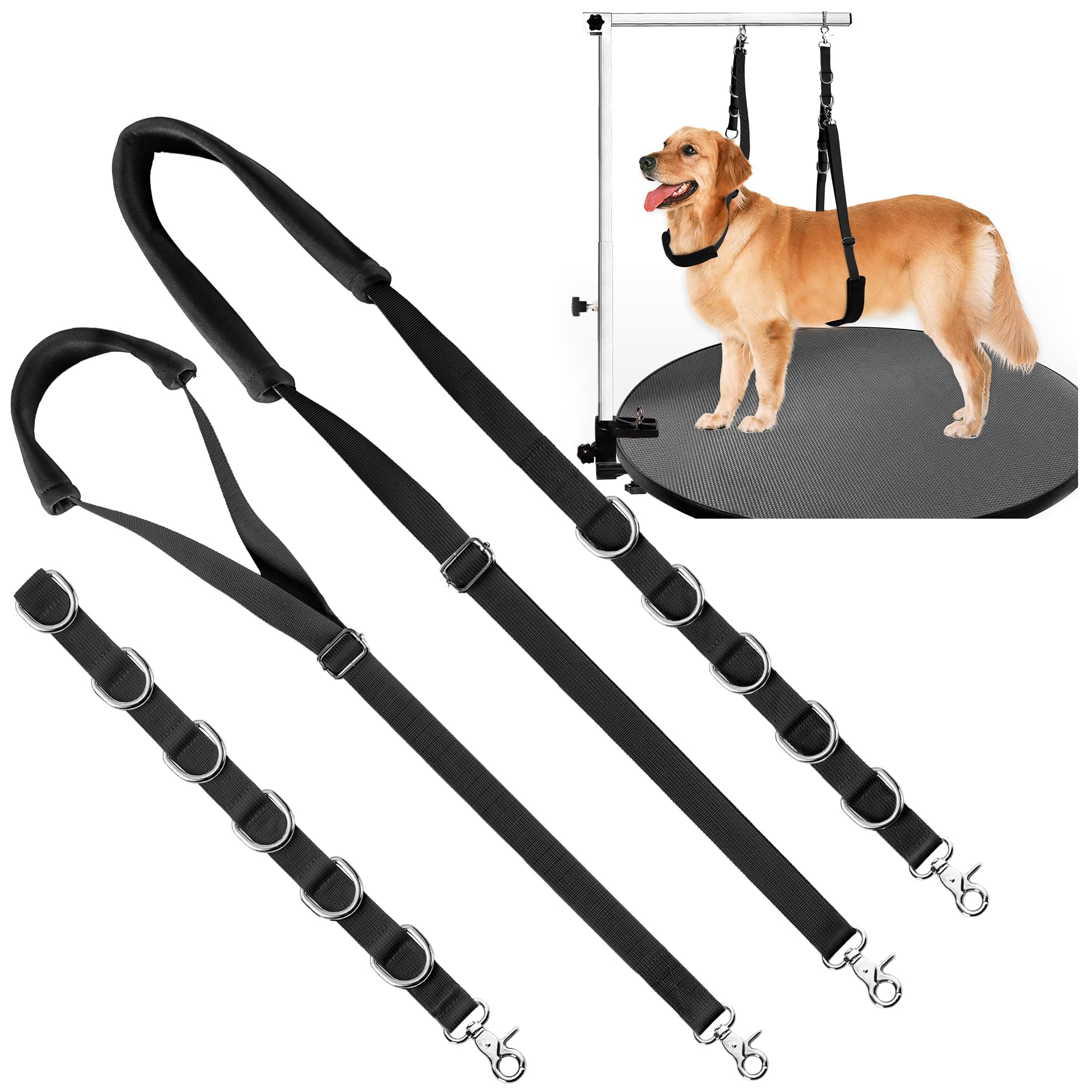 Dog Grooming Belly Strap - Dog Grooming Loops for Table Arm Extender with Clamp Extension Loop Bathing Restraint Leash No Sit Haunch Holder for Small & Medium Dogs Hair Cutting Washing (Black)