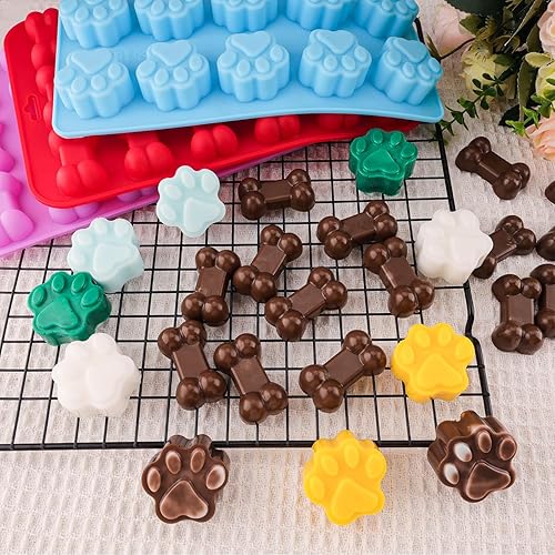 Miniatura 5 de Moldes de silicona para perros y patas de perro (6 piezas) molde para golosinas para perros caseros, hornear, chocolate, dulces, gelatina, golosinas