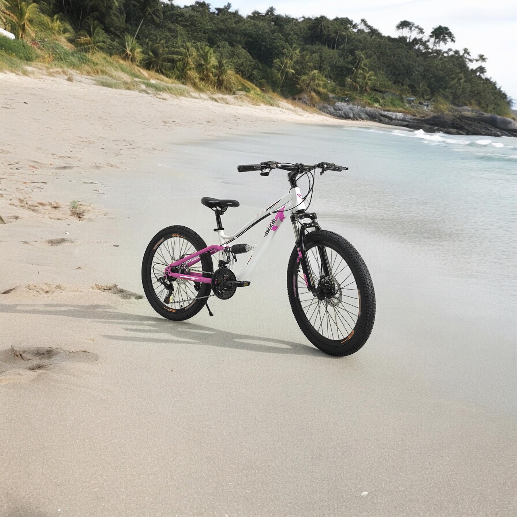 IBK Bicicletta Bici MTB 24'' Pollici Mountain Bike BIAMMORTIZZATA Ragazza Cambio 21 Velocità Freni a Disco