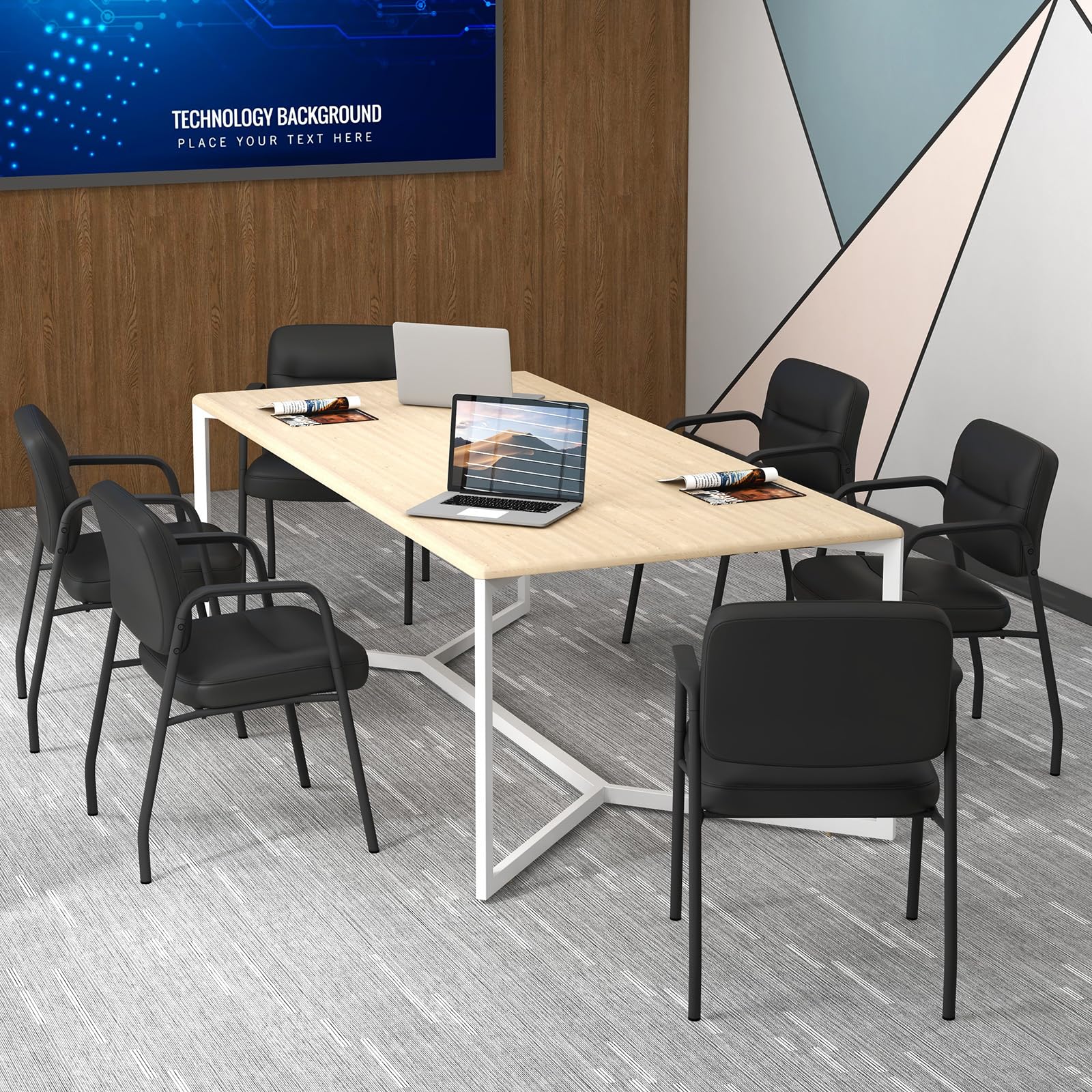 GIANTEX Lot de 2 Chaises de Salle d'attente sans roulettes, Chaises Rembourrées en Cuir PU avec Accoudoirs Intégrés, Ergonomiques, Fauteuil Lecture pour Conférence, Réception, Bureau, Noir