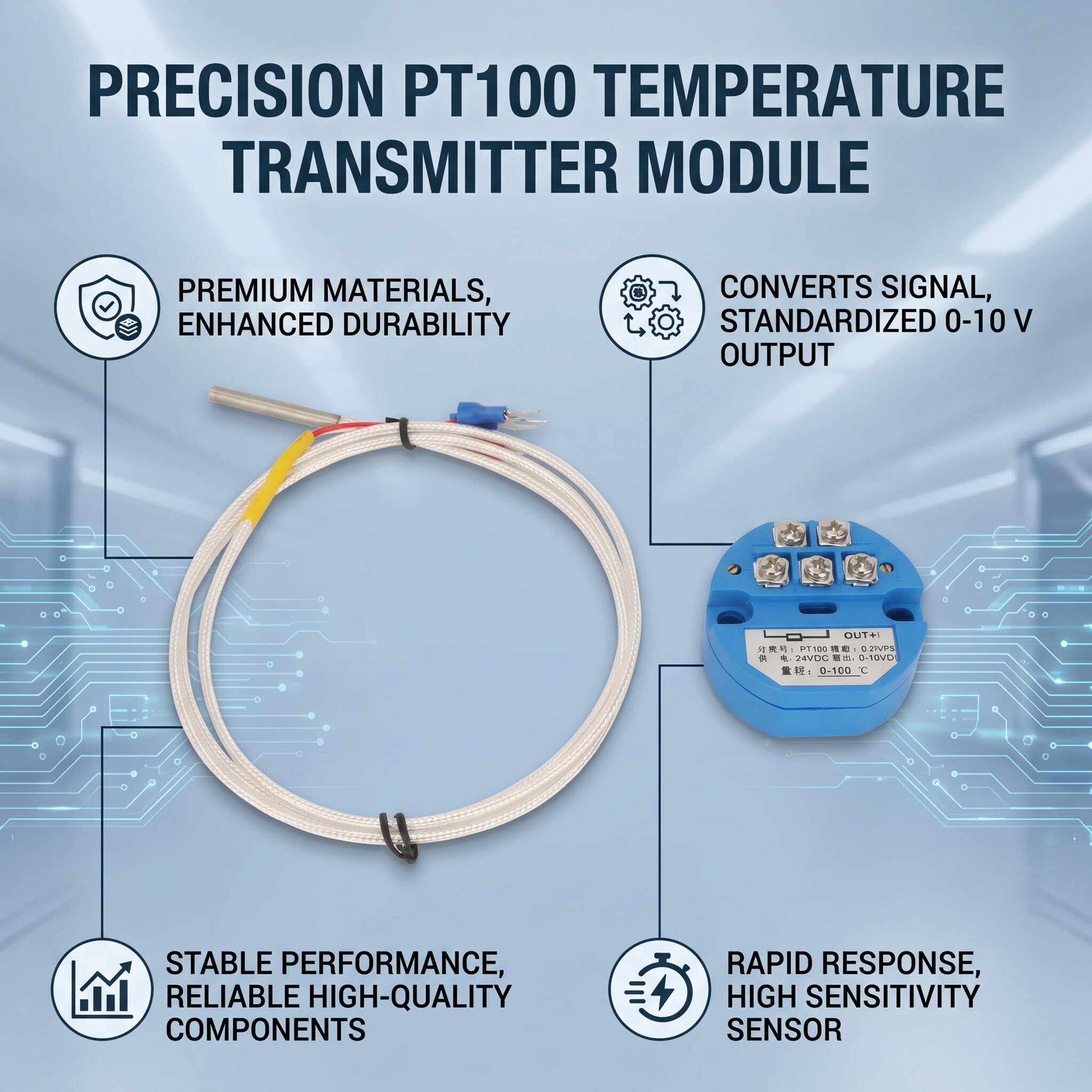 -50~400 Stopni Temperatura Pt100, Temperatura Pt 100 Pt100 Messumformer 0-10V Nadajnik Wyjście DC24V Czujnik 0-10V