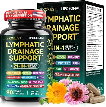 Lymphatic Drainage Supplements, Lymphatic Drainage Capsules - Wellness Complex 21 in 1 Aescia, Turmeric, Bromelain, Echinacea & More - Lymph System Support Capsules 90pcs1 Pack