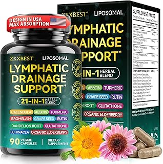 Lymphatic Drainage Supplements, Lymphatic Drainage Capsules - Wellness Complex 21 in 1 Aescia, Turmeric, Bromelain, Echinacea & More - Lymph System Support Capsules (90pcs(1 Pack))