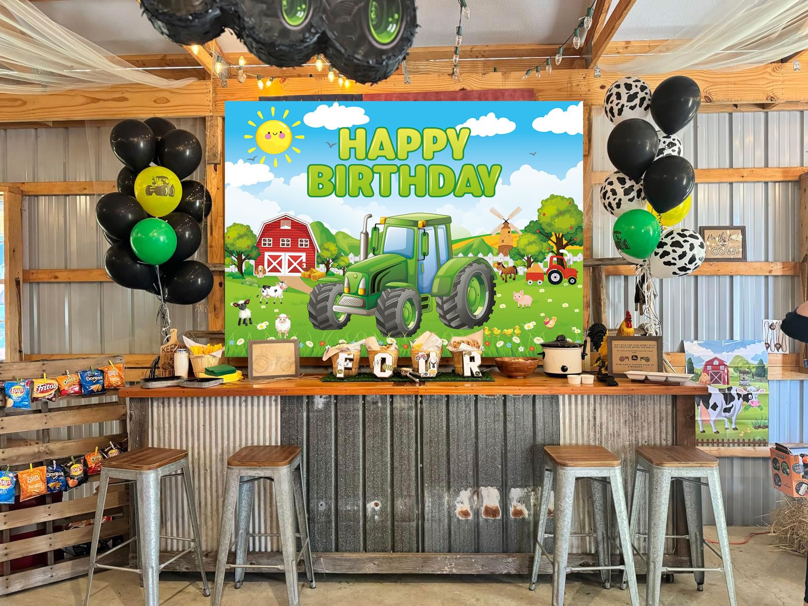 Toile De Fond Anniversaire Tracteur Rouge : Décoration De Fête à La Ferme (téléchargement Numérique) - France