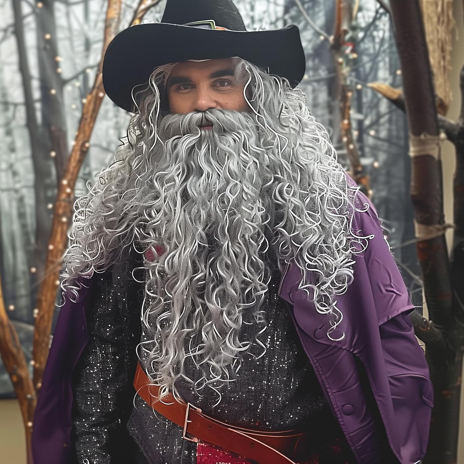 HOMELEX Grey Wizard Beard And Wig - Halloween Funny Father Time Costume Accessory for Adults - Image 3