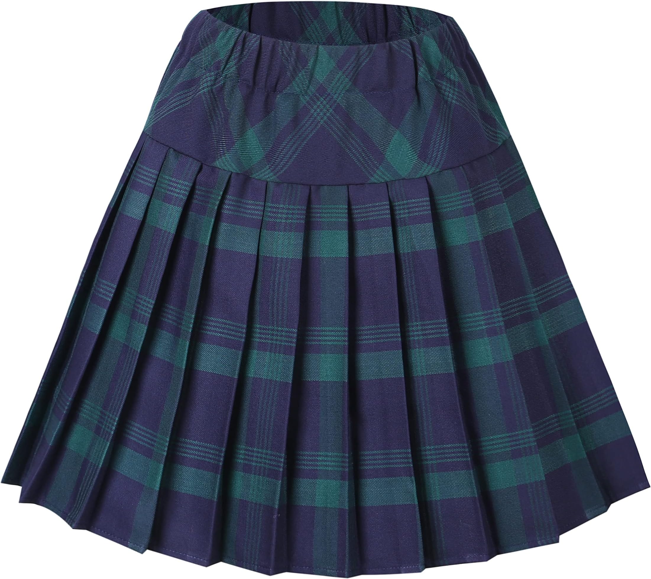 Women's Elastic Waist Tartan Pleated School Skirt