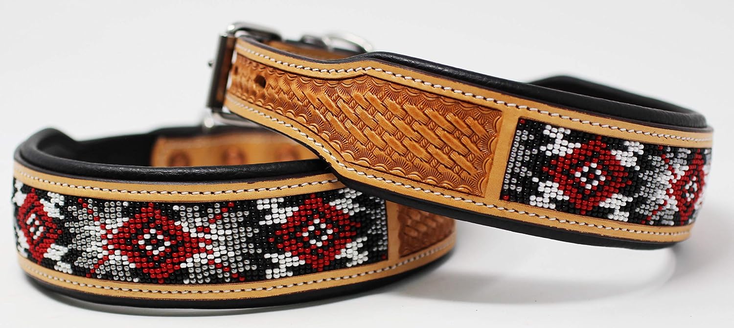 Medium 17''- 21'' Dog Puppy Collar Genuine Cow Leather Padded Canine 60138