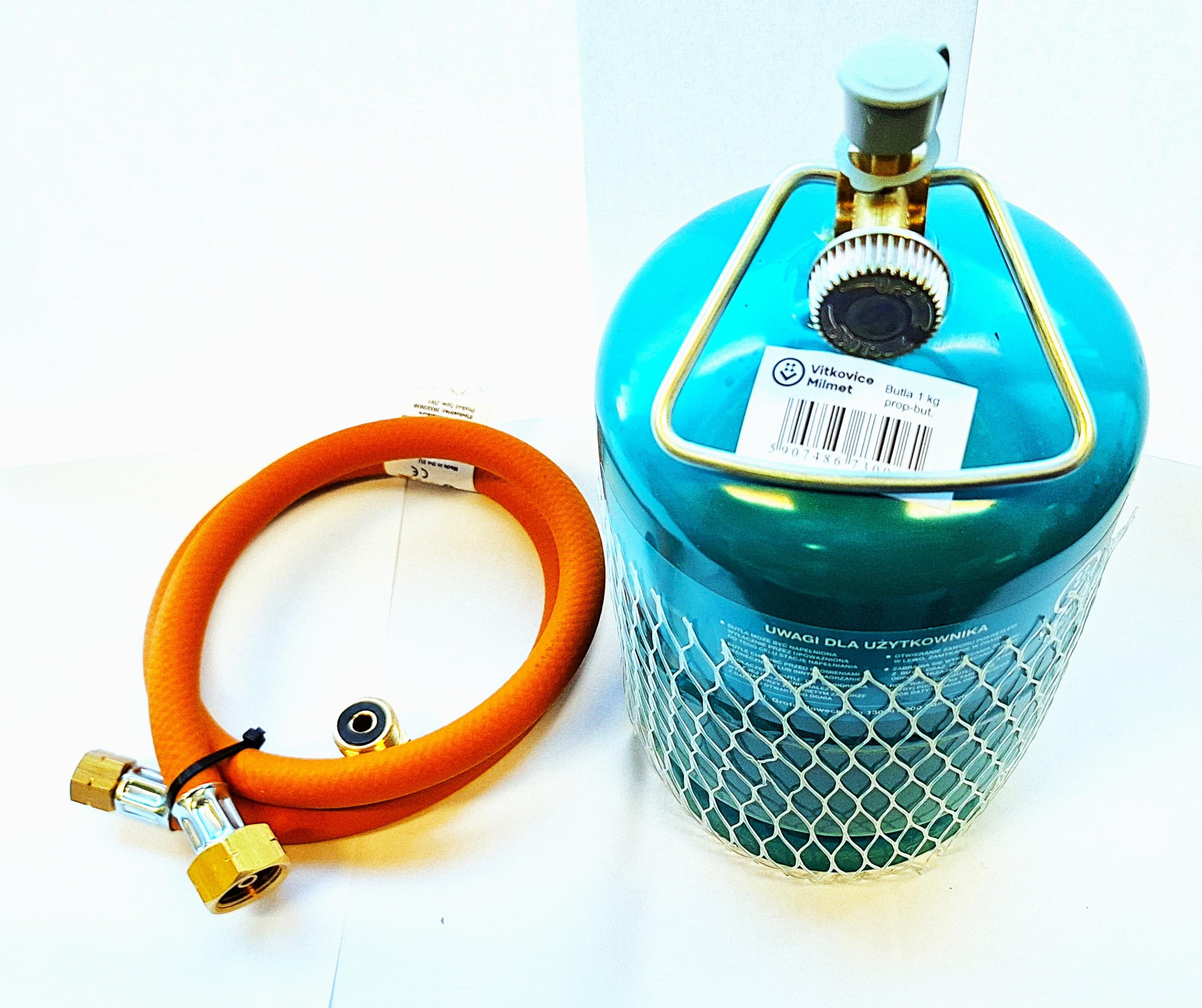 Gasflasche Bausatz - 1/2/3 kg Propan-Butan-Flasche - mit Schlauch und Überlaufgarnitur aus Großflaschen (1KG)