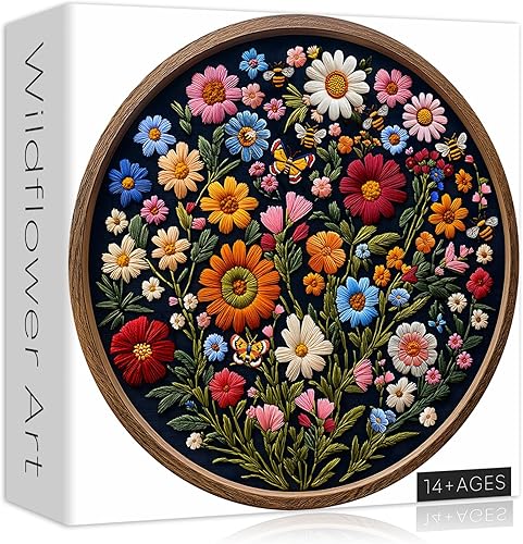Rompecabezas vintage de flores silvestres para adultos, 1000 piezas, rompecabezas redondo de plantas de abeja y mariposa, arte natural, rompecabezas