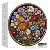 Vintage Wildflower Puzzles for Adults 1000 Pieces, Round Butterfly Bee Plant Puzzle Nature Art, Circle Pretty Flower Garden Jigsaw Puzzle, Retro Aesthetic Floral Puzzle