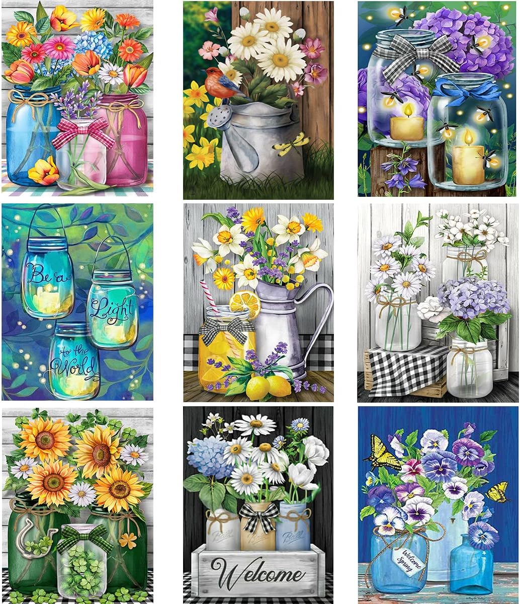 9 Pack Diamond Painting，DIY 5D Diamond Painting Kits for Adults and Kids，Diamond Painting Accessories, Diamond Art Kits for Adults Full,12x16 inch