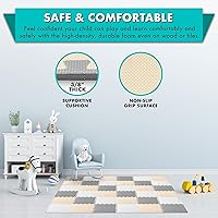 Vista 4 de ProSource Tapete de juego de espuma para niños y bebés con colores sólidos, 36 o 16 azulejos entrelazados con bordes, blanco/gris/beige