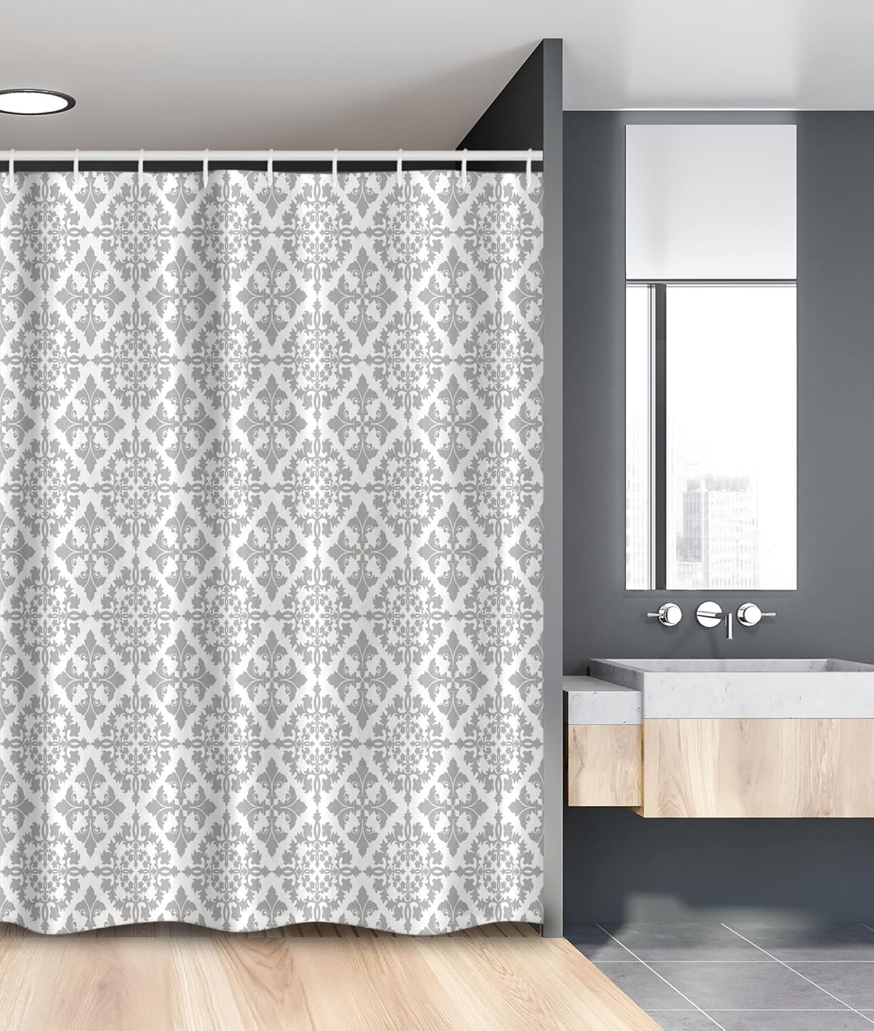 Ambesonne Grey Stall Shower Curtain, Antique Victorian Floral Retro Patterns in Modern Graphic Print Old Fashioned Art, Fabric Bathroom Decor Set with Hooks, 54" W x 78" L, Grey White