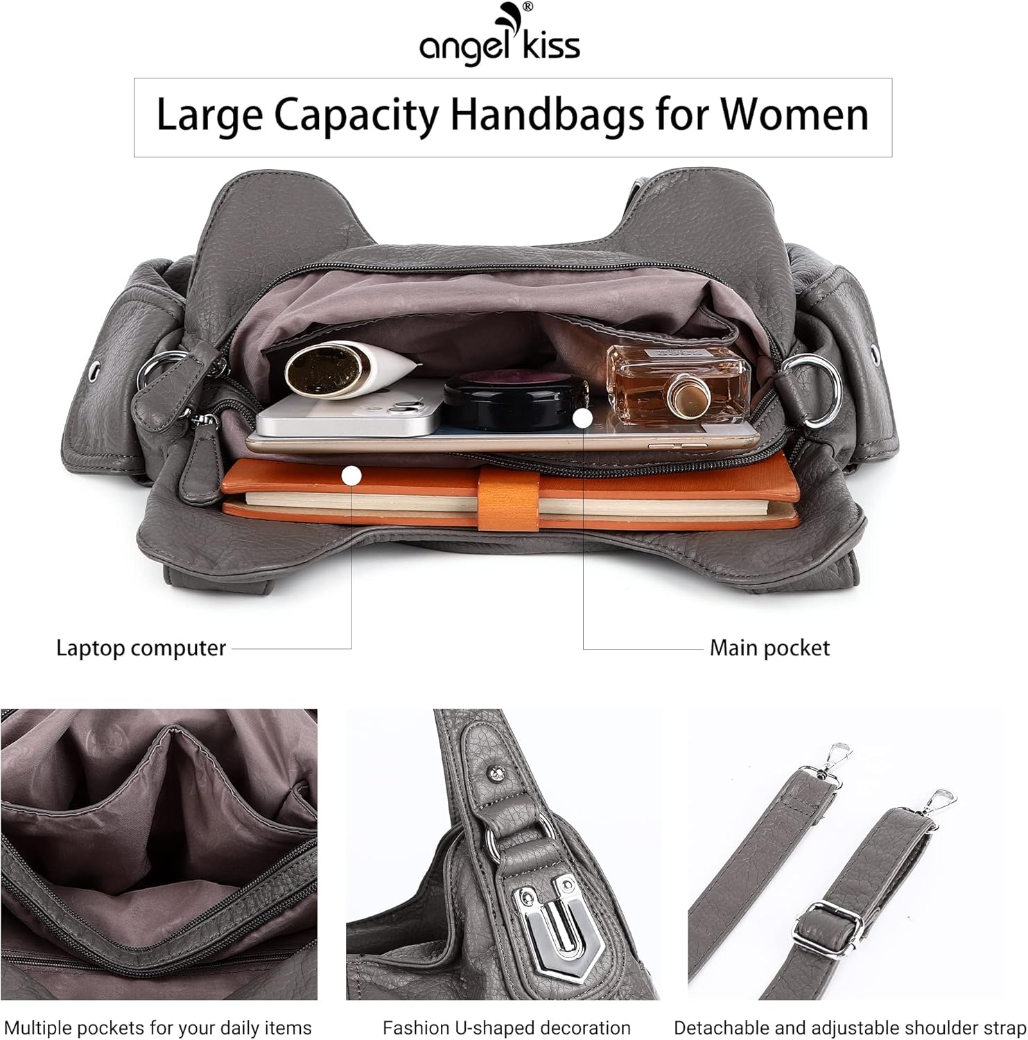 Angel Kiss Purses and Handbags for Women Washed Vegan Leather Crossbody Hobo Satchel Shoulder Tote Purse - Image 4