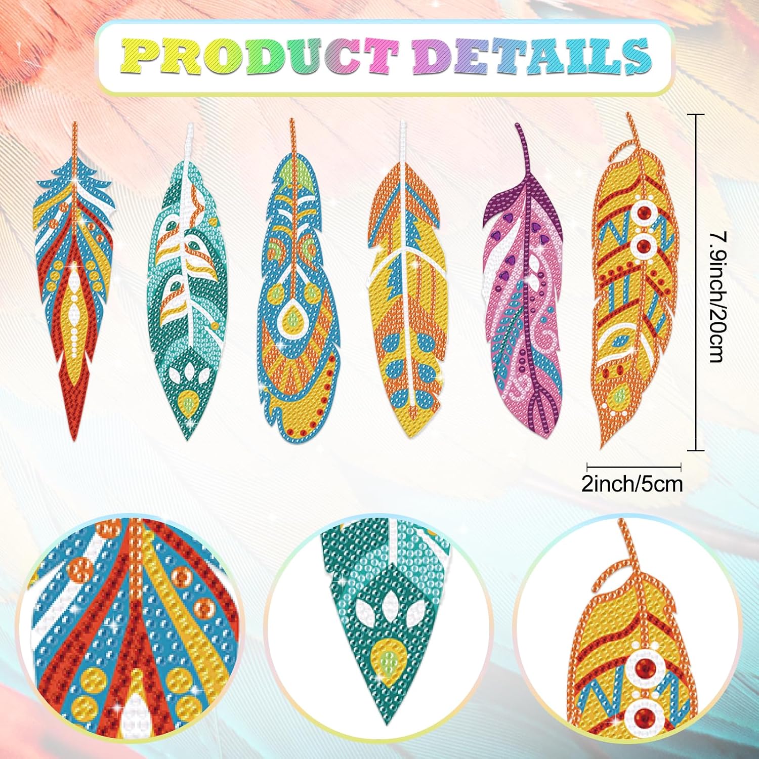 beinkmake 12Pcs Boho Feather Diamond 5D Rhinestones Painting Bookmarks DIY Bookmark with Crystal Pendant for Office School Home Crafts Beginner