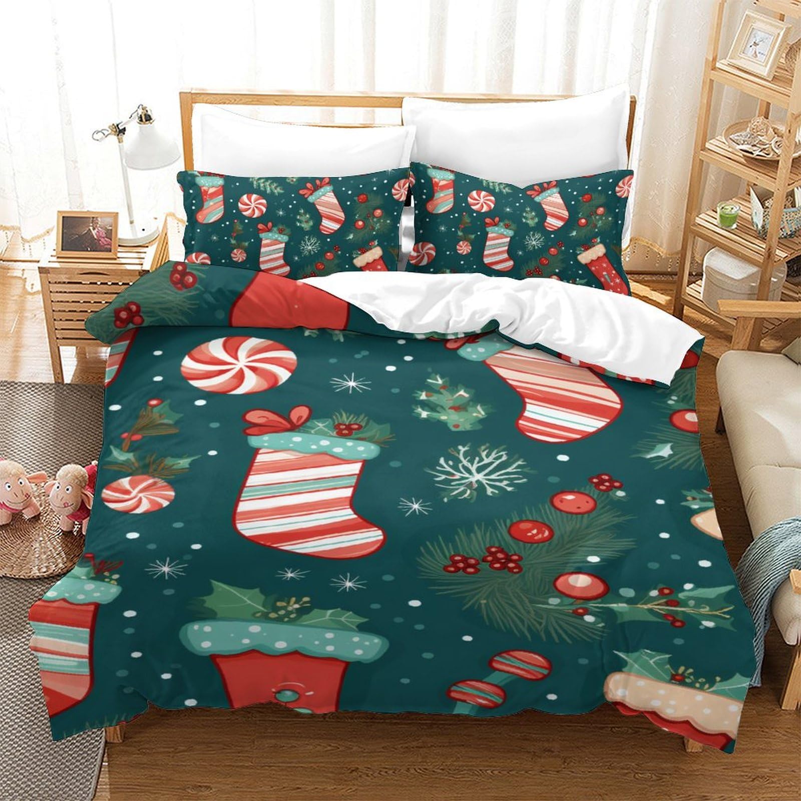 Parure de couette Noël 140x200 pour chambre garçon au design 3D chaleureux