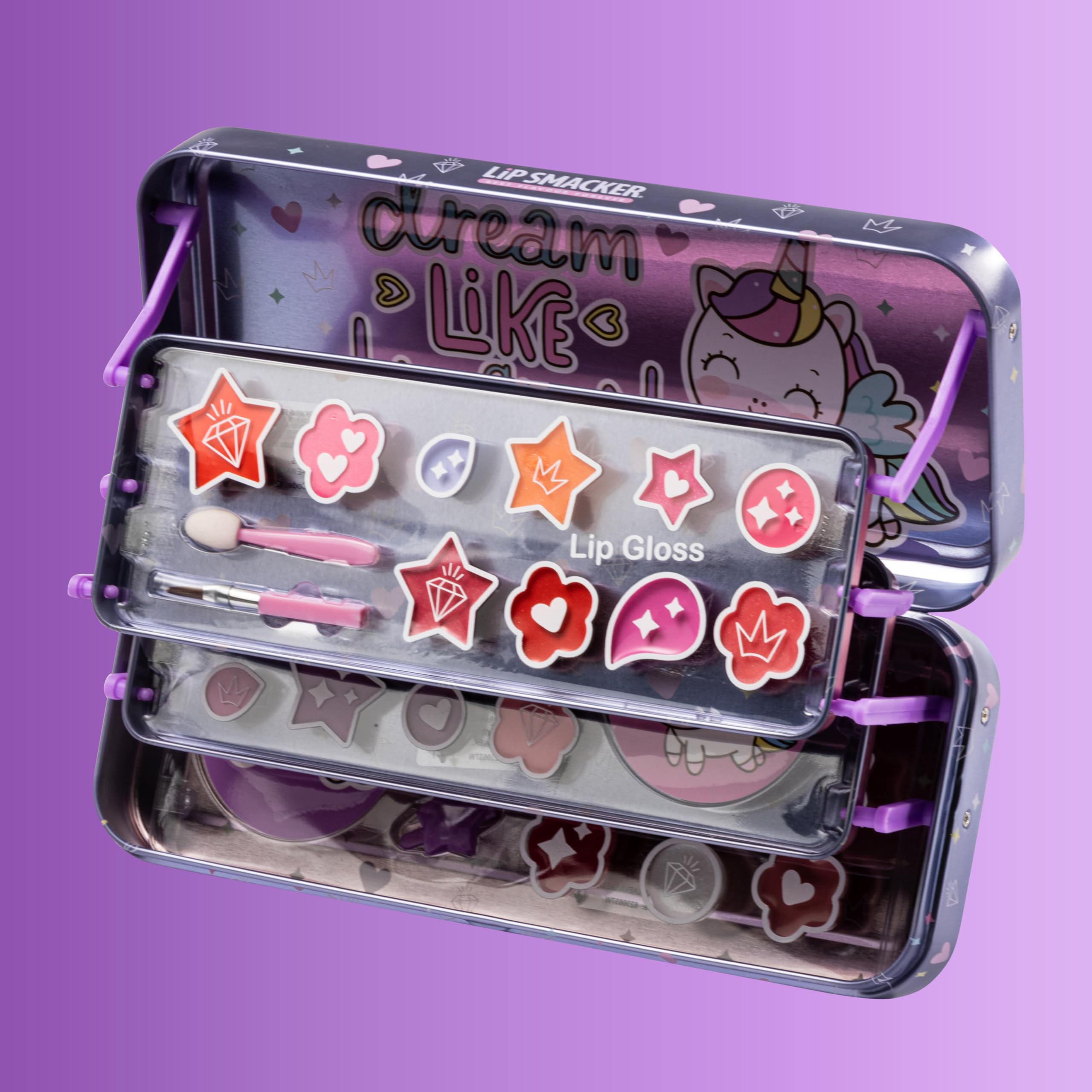 Lip Smacker Color Tin, Zestaw do Makijażu dla Dzieci z Błyszczykami do Ust i Kremami Rozświetlającymi do Twarzy w Różnych Smakach i Odcieniach, Zestaw Upominkowy dla Kreatywnego Wyglądu Twoich Dzieci
